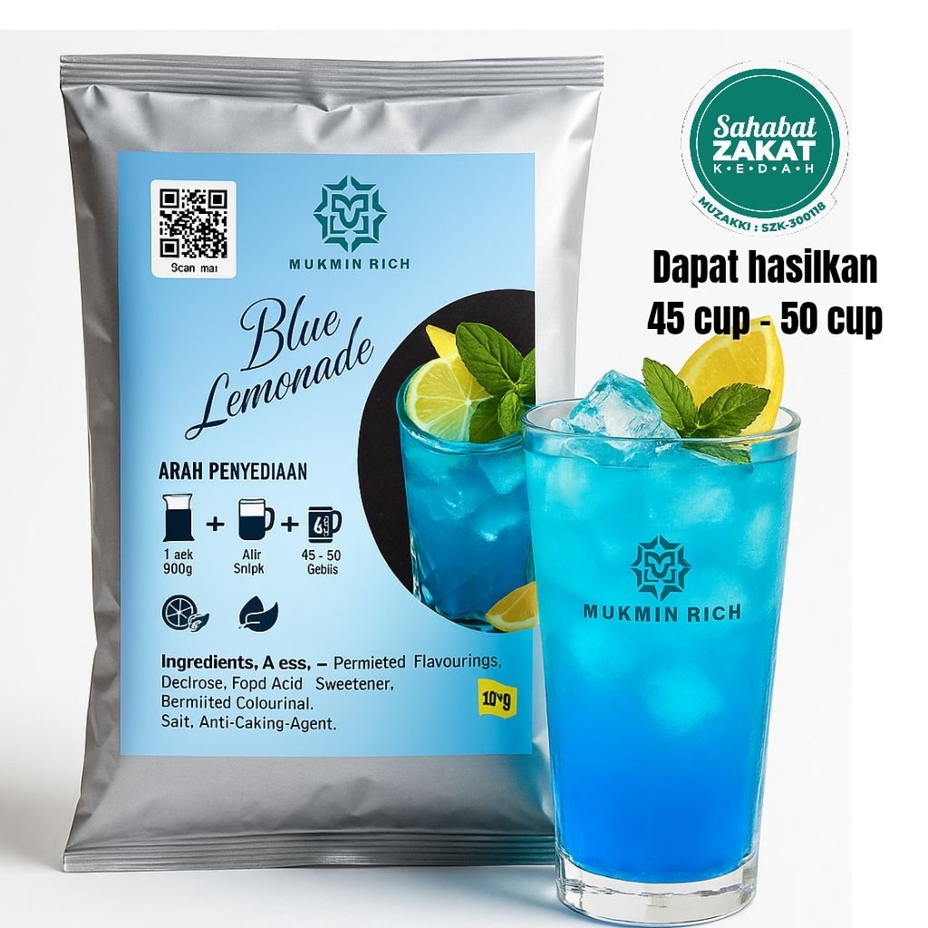 Serbuk Blue Lemonade 200g Mukmin Rich | 45-50 Cawan Air Balang Viral | Minuman Biru Premium Kafe | Produk Muslim - Image 2