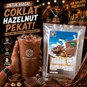 Coklat Hazelnut Powder Mukmin Rich | Serbuk Minuman Premium Untuk Air Balang, Sticky Milk, Ais Blended & Aiskrim